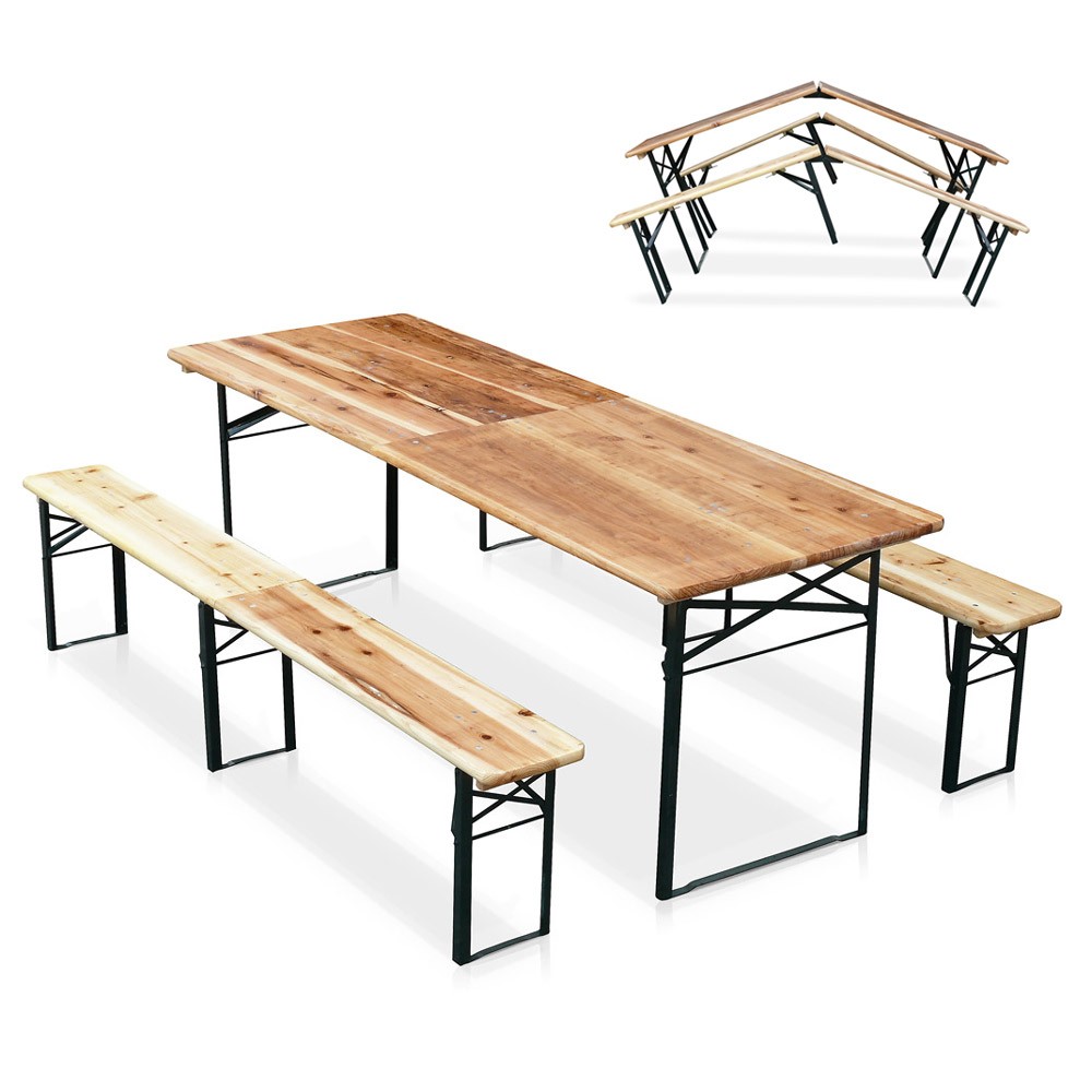 Bierzeltgarnitur Tisch und Bierbänke klappbar Holz Biergarten Festzelt