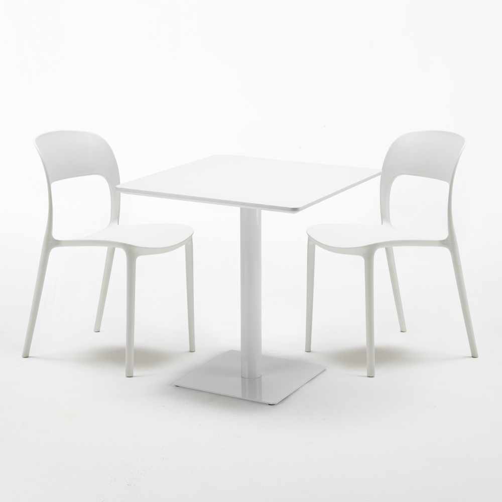 Weiß Quadratisch Tisch 70x70 mit 2 Bunten Stühlen